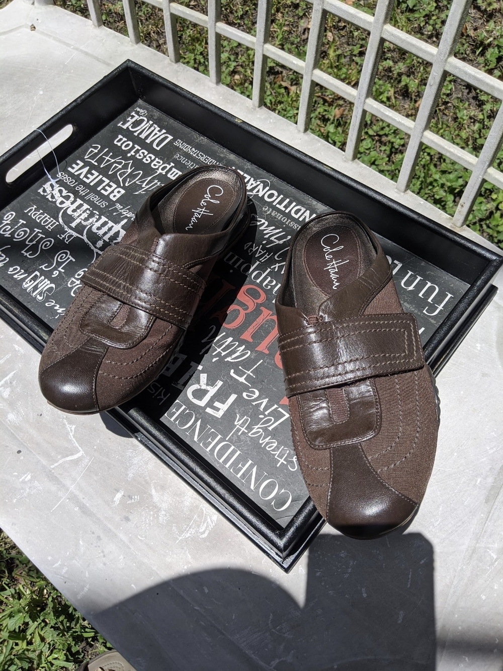 Cole Haan Women's Brown Leather & Suede Slip-On Mules